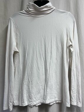 Lands End M White Shaped Fit Lightweight Skimming Turtleneck Long Sleeve Top